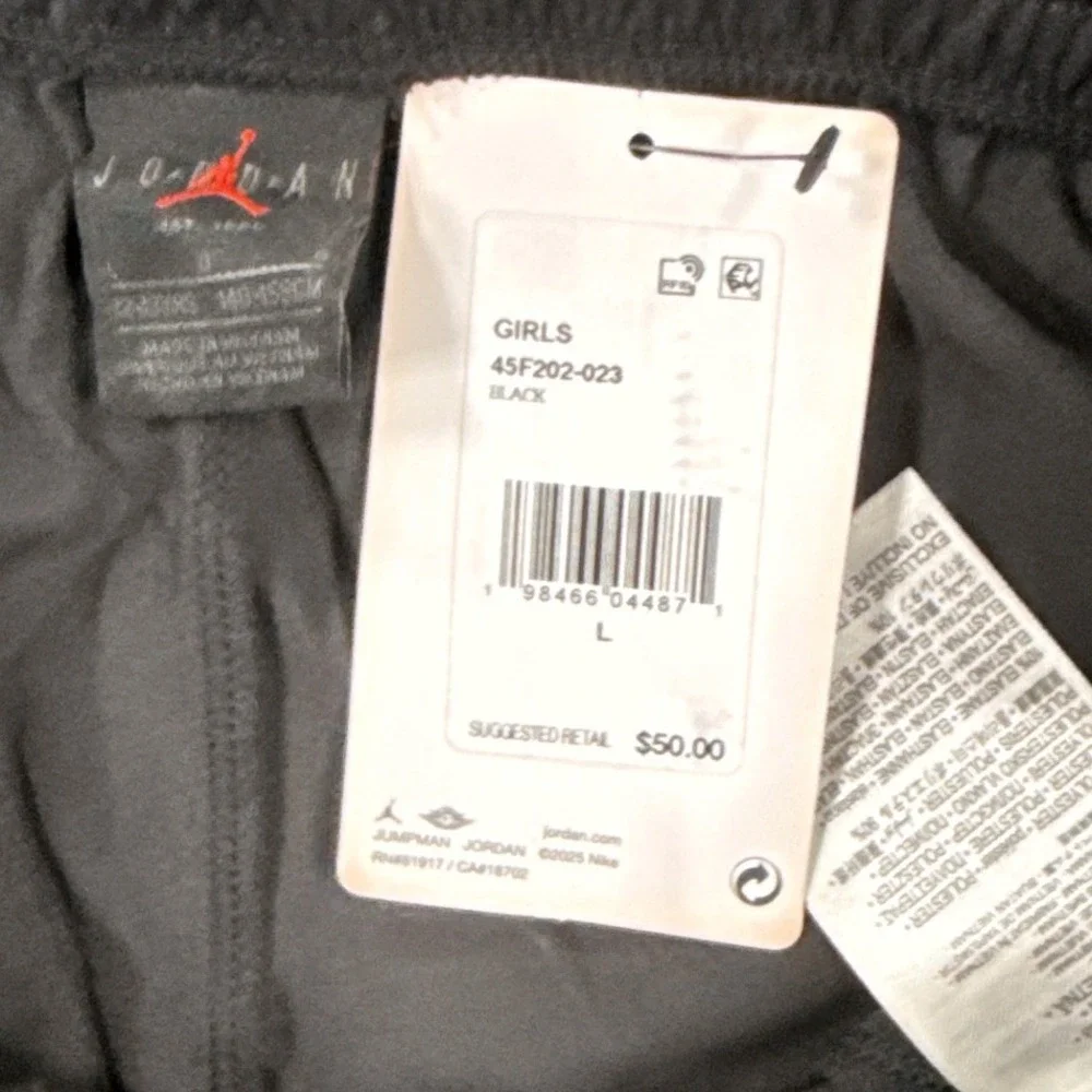 Jordan Girls Large 12-13 Years Cargo Wide‎ Leg Pants Black Utility Jogger NWT